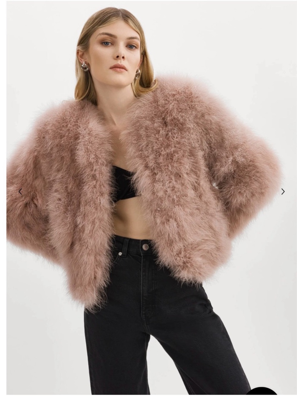 Lamarque Plush Feather Trim Faux Fur Jacket - Dusty rose - size S